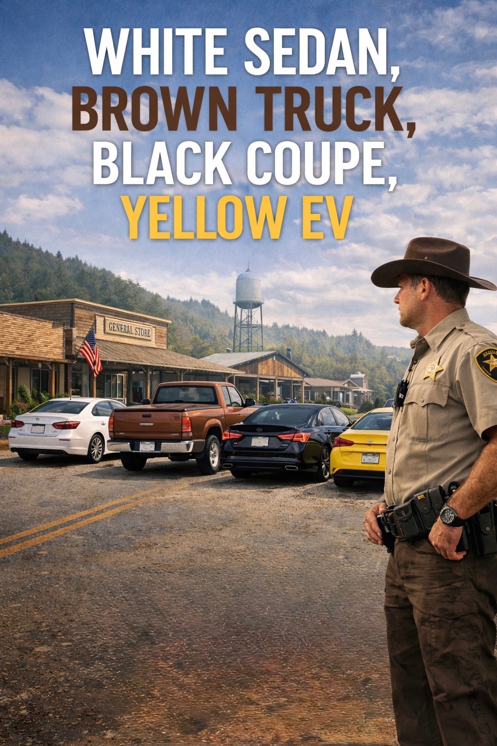 White Sedan, Brown Truck, Black Coupe, Yellow EV — alternate cover view